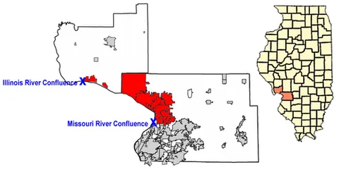 river bend: an area in Madison County and Jersey County, Illinois, where the Mississippi River flows west to...