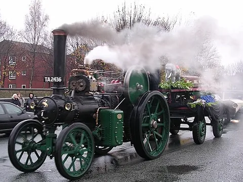 road steamer: a locomotive with broad wheels for use on roads