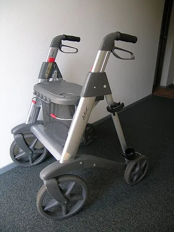 rollator: a walking frame equipped with wheels, especially one designed for the disabled or elderly