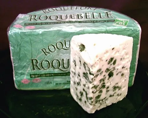 roquefort: a blue cheese made from sheep unpasteurized milk, produced in the south of France
