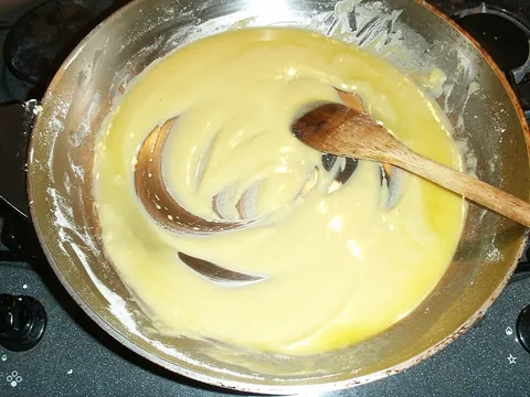 roux: a mixture of fat (usually butter) and flour used to thicken sauces and stews