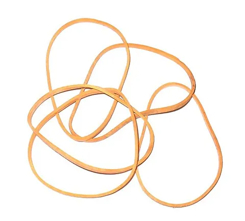 rubber band: an elastic band made of rubber (either natural rubber or synthetic rubber)