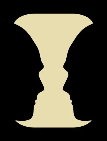 rubin vase: an optical illusion that may be seen either as the profiles of two people facing each other, or as...