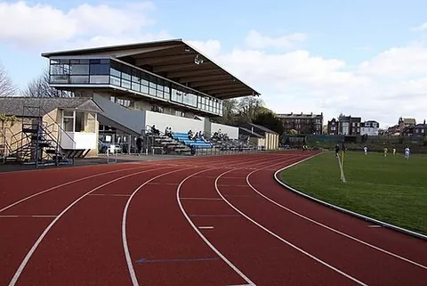 running track: a track marked with several lanes, which is used for competitive running events