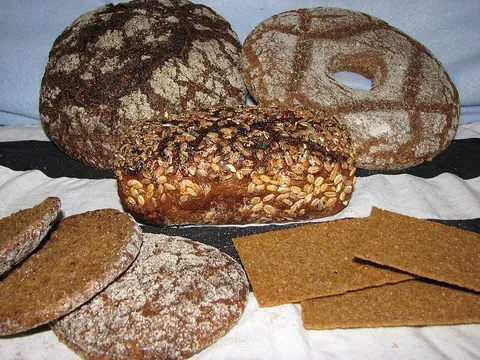 rye bread: a bread made partly or entirely with rye flour, which may be wholemeal (wholegrain) flour or not
