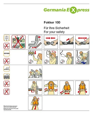 safety card: a small flat sheet of paper or plastic containing safety information