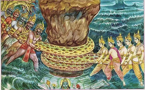samudra manthana: the churning of the Kshira Sagara by Devas and Asuras