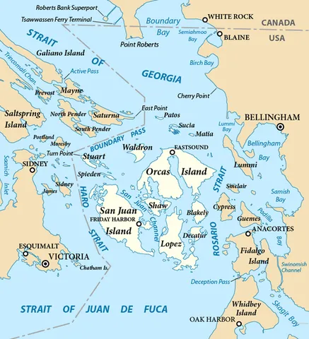 san juan islands: a Pacific Northwest archipelago of 172 islands of the state of Washington, United States off the...