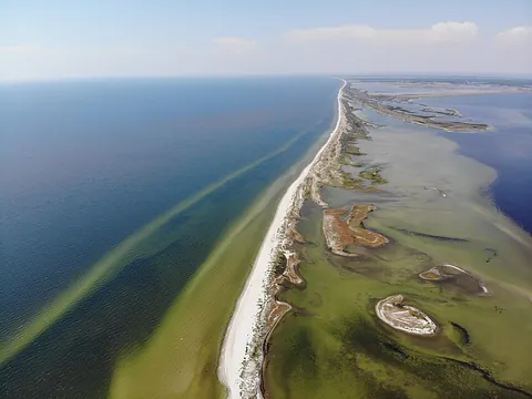 sandbar: a ridge of sand caused by the action of waves along a shore