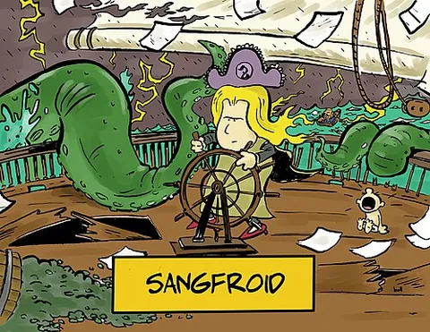 sangfroid: composure, self-possession or imperturbability especially when in a dangerous situation
