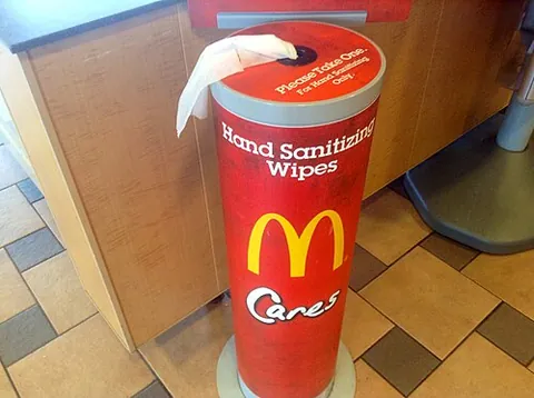 sanitizing wipe: paper or cloth treated with antiseptic used for cleaning hands or surfaces