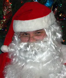 santa hat: a red and white hat associated with Santa Claus, approximately conical with a white bobble on top