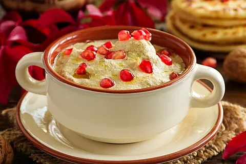 satsivi: a Georgian sauce made of walnuts and served cold either as a dipping sauce for bread, or sauce for...
