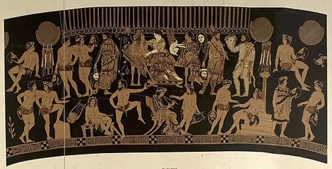 satyr play: in ancient Greece, a genre of play featuring comedic dialogue and situations involving a chorus of...