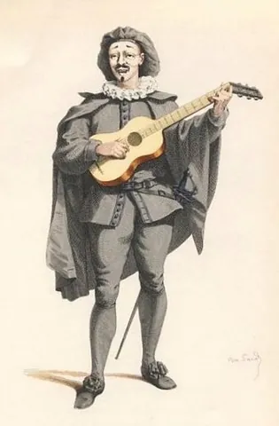 scaramouche: a roguish clown character from the 16th-century Italian commedia dell'arte