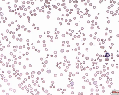 schistocyte: a jagged red blood cell fragment without central pallor, consequent to passage through small...