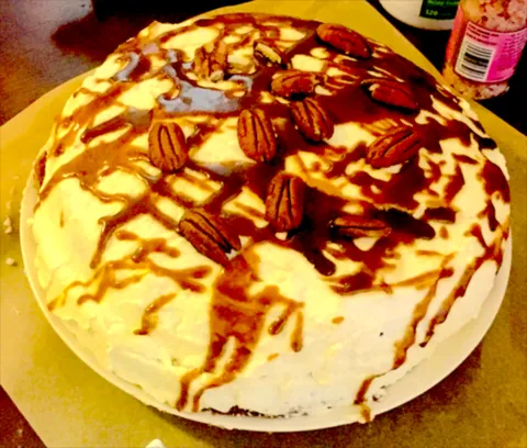 schmoo torte: a Canadian dessert, a torte with layered whipped cream, caramel, and nuts