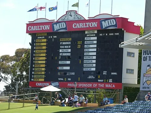 scoreboard: a large board that displays the score in a game or contest