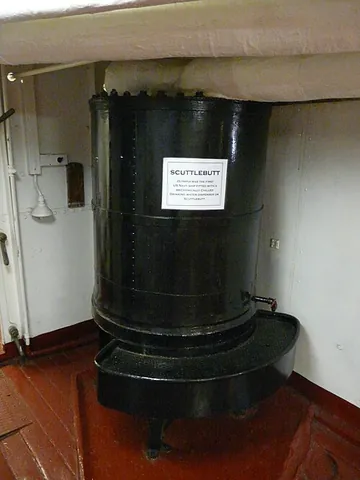 scuttlebutt: originally (now chiefly historical), a cask with a hole cut into its top, used to provide drinking...