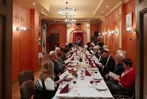 seder: the ceremonial meal held on the first night or first two nights of Passover