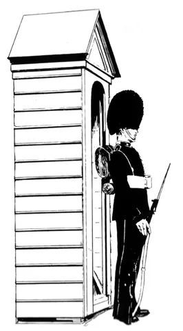 sentry-box: a booth erected to provide rudimentary shelter to a sentry on his/her post