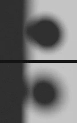shadow blister effect: a visual phenomenon in which a shadow bulges as it approaches another