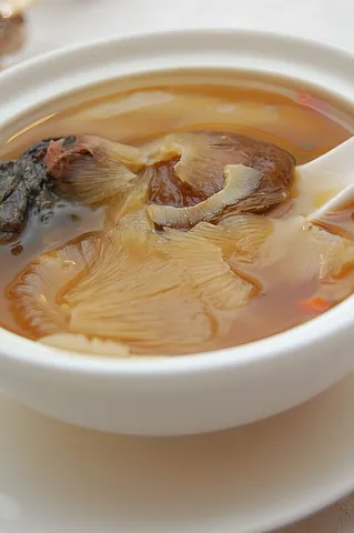 shark fin soup: a soup made from shark fins, common especially in Chinese culture, where it is served on special...