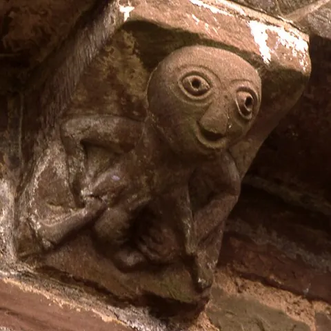 sheela-na-gig: a carving of a naked woman with an exaggerated vulva, found in old British and Irish architecture,...