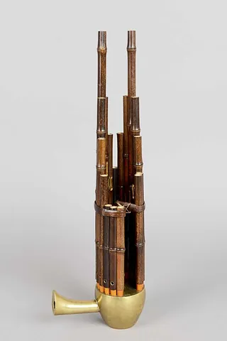 sheng: a Chinese wind instrument, a free-reed mouth organ consisting of 13 or more bamboo pipes of various...