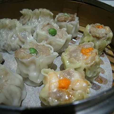 shumai: a traditional steamed Chinese pork dumpling served in dim sum