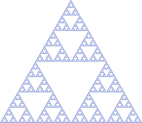 sierpinski triangle: a fractal consisting of three copies of itself, shrunk to half size, arranged in a triangular shape...