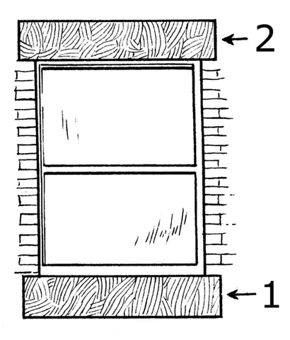 sill: a breast wall; window breast; horizontal brink which forms the base of a window