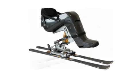 sit-ski: a ski or sled variant adapted for wheelchair-bound skiers, with a seat, and ski or skies mounted...