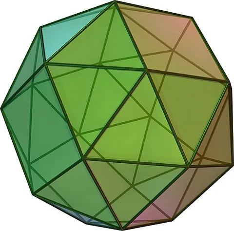 snub cube: an Archimedean solid with thirty-eight faces, of which six are squares (no two of which share a...