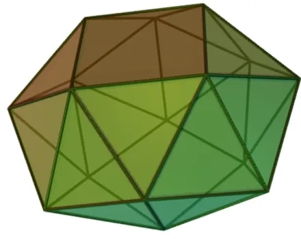 snub square antiprism: a polyhedron, one of the Johnson solids, having 24 triangular and 2 square faces