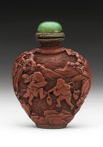 snuff bottle: a bottle used by the Chinese during the Qing dynasty to hold powdered tobacco