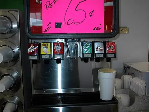 soda fountain: a counter in a shop, at which sodas, ice creams, etc. are prepared and served