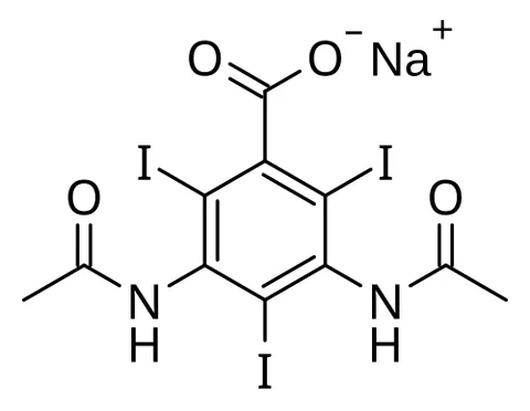sodium amidotrizoate: a salt C₁₁H₉I₃N₂NaO₄ (trademark Hypaque, Gastrografin, Urografin) administered in solution as a...