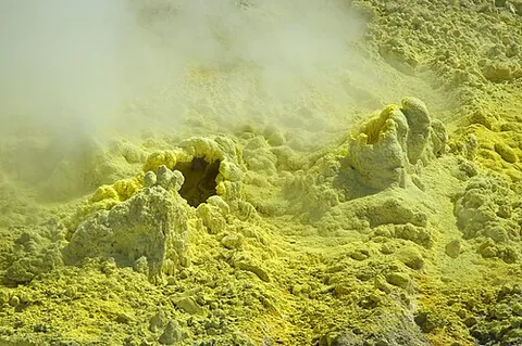 solfatara: an area of volcanic activity that gives off sulfurous steam
