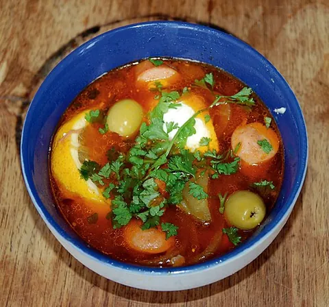 solyanka: a thick, spicy and sour soup in Russian and Ukrainian cuisine
