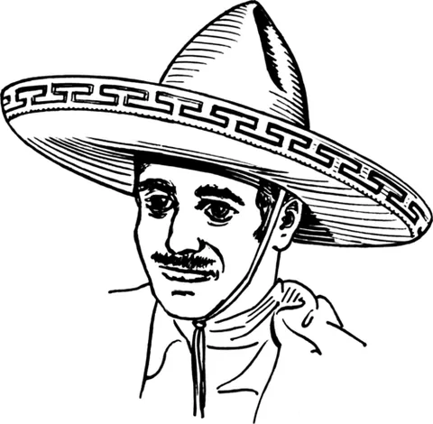 sombrero: a kind of hat with a high conical or cylindrical crown and a saucer-shaped brim, highly...
