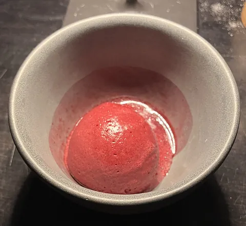 sorbet: frozen fruit juice, sometimes mixed with egg whites, eaten as dessert or between courses of a meal