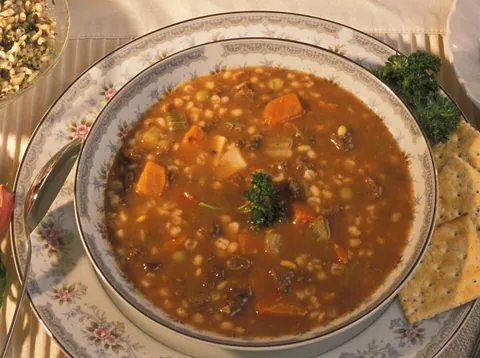 soup: any of various dishes commonly made by combining liquids, such as water or stock, with other...