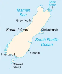 south island: an island, the southern of the two major islands making up New Zealand