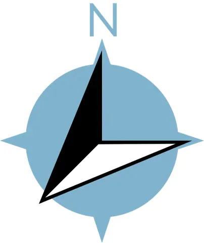 southwest: the intercardinal compass point halfway between south and west; specifically at a bearing of 225°