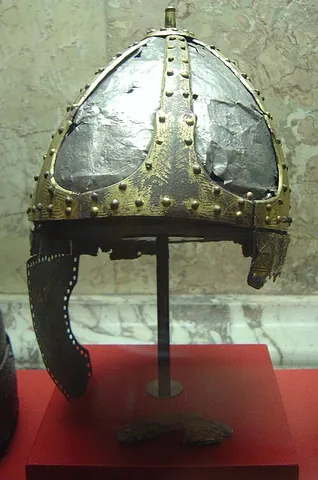 spangenhelm: a kind of medieval European combat helmet, constructed of several plates connected by bands into a...