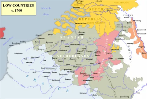 spanish netherlands: the southern part of the Low Countries (Netherlands, Belgium, and Luxembourg) during and after the...