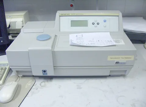 spectrophotometer: an instrument used to measure the intensity of electromagnetic radiation at different wavelengths