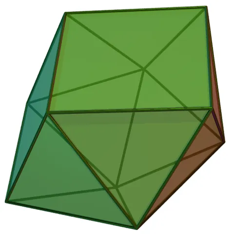 sphenocorona: a polyhedron, one of the Johnson solids, whose faces are composed of 12 equilateral triangles and 2...