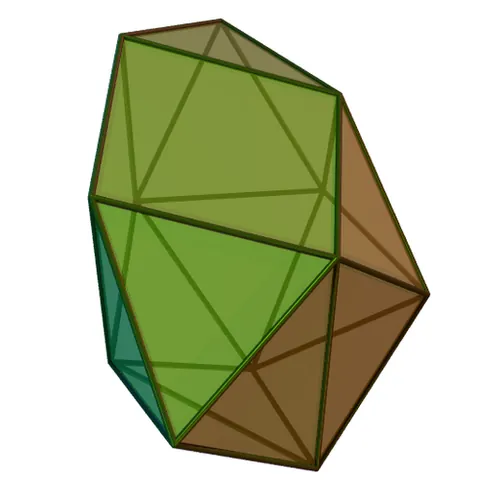 sphenomegacorona: a polyhedron, one of the Johnson solids, whose faces are composed of 16 triangles and 2 squares